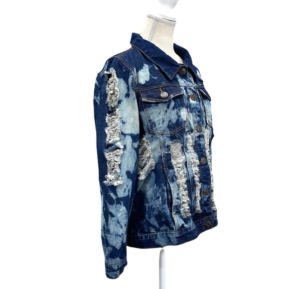 DAZL Women’s Plus Size Tie Dye Distressed Jean Jacket Size 2X - Picture 5 of 11